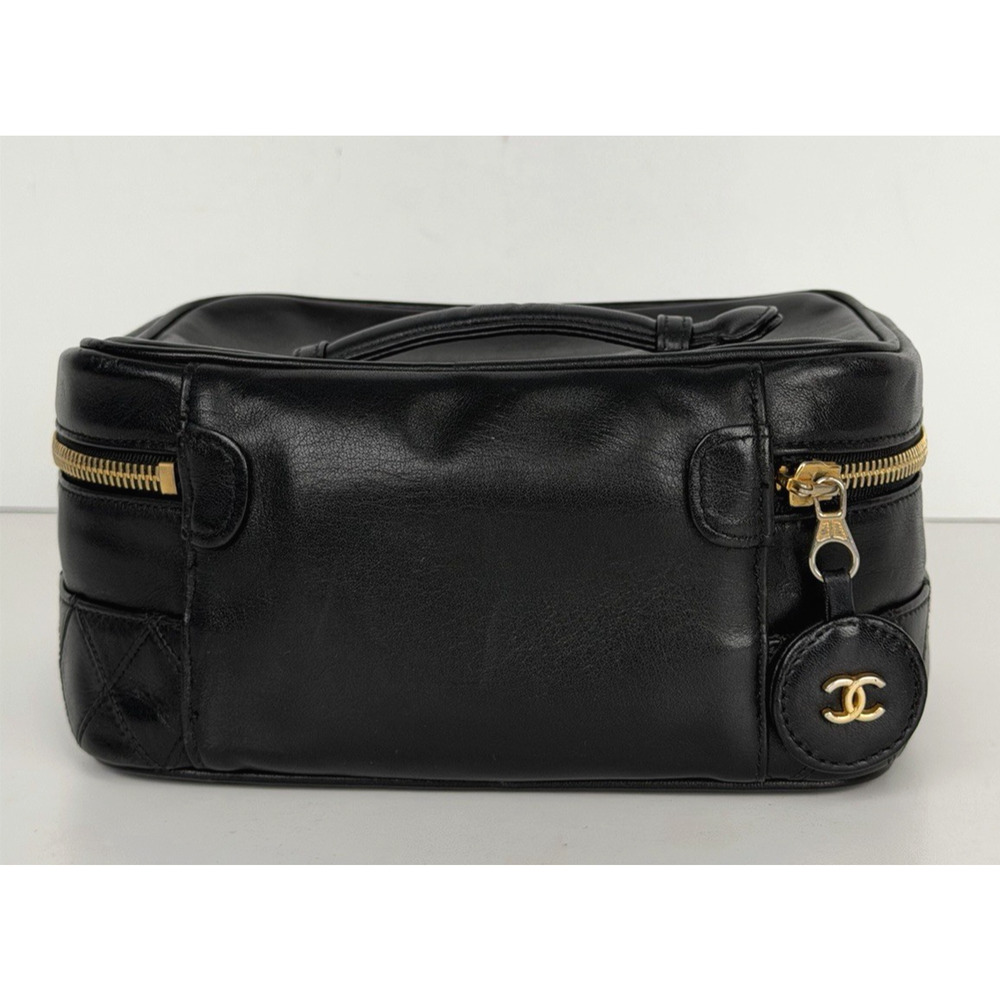 Chanel Vanity Case Vintage Black Quilted Lambskin Top Handle 1989-1991 S11 - Picture 2 of 15